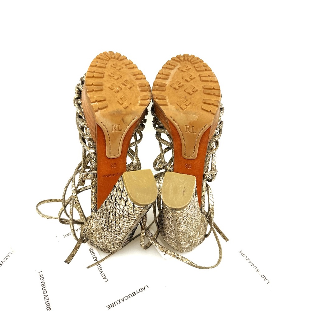 🔥🔥🔥Women’s Ralph Lauren Purple Label 6” Chunky Heel Genuine Python Sandals Sz 8B - Picture 12 of 12